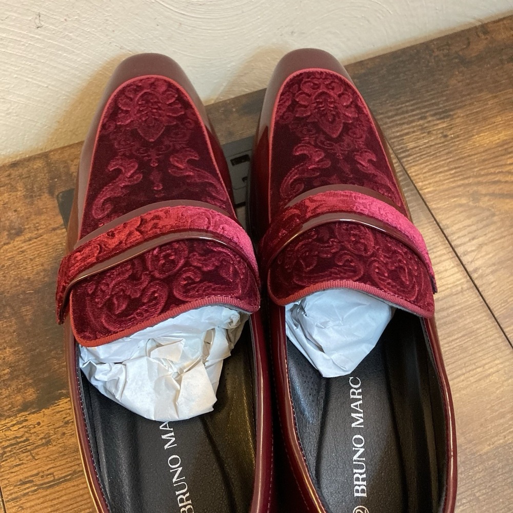 Bruno Marc Mens Sz 12 Tuxedo Loafers Red Velvet Slip-on Dress Shoe Fashion Prom - Picture 5 of 13